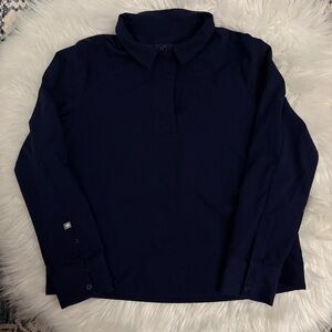 Navy Long-Sleeve Polo Top - Unbranded